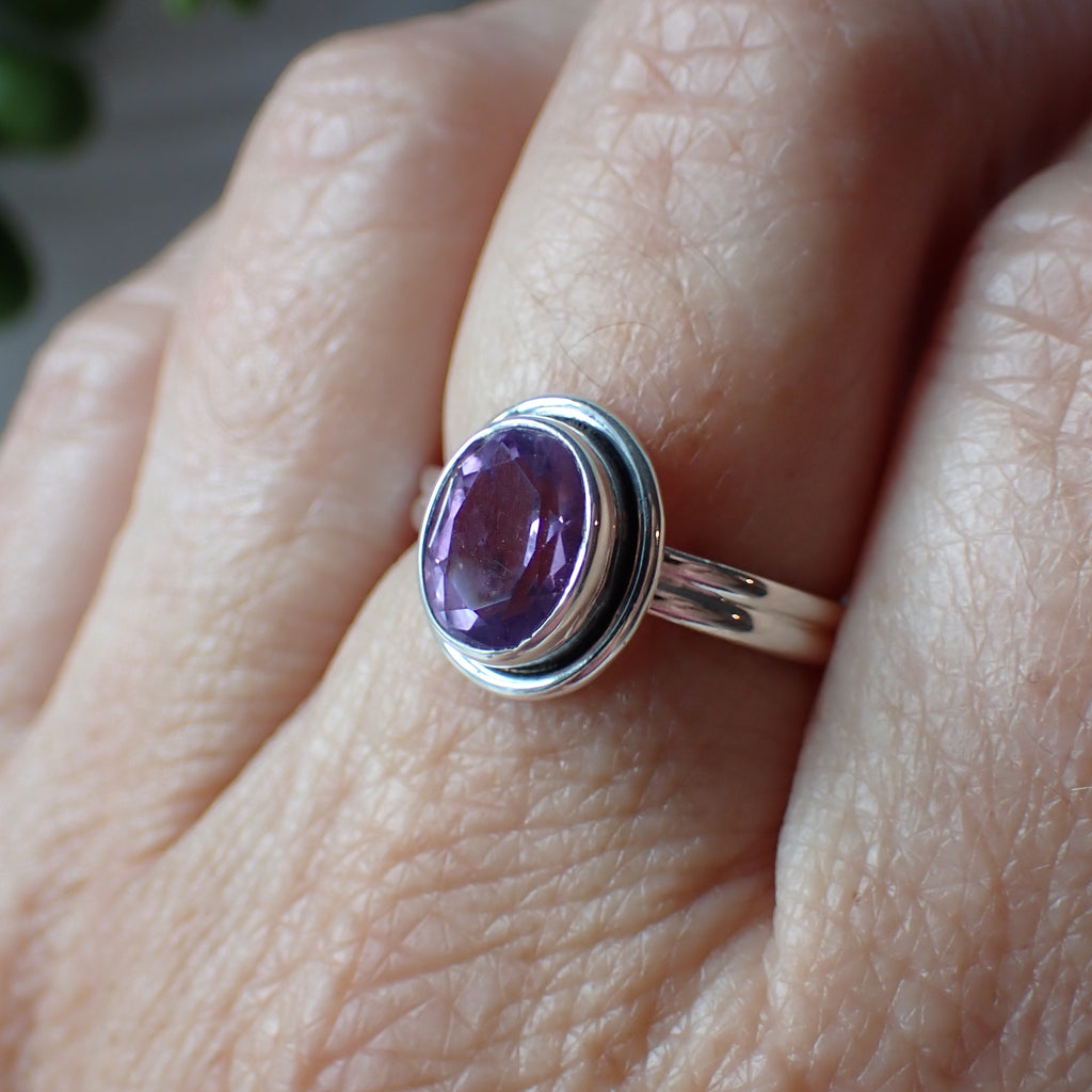 sterling silver Amethyst Purple stone crystal ring