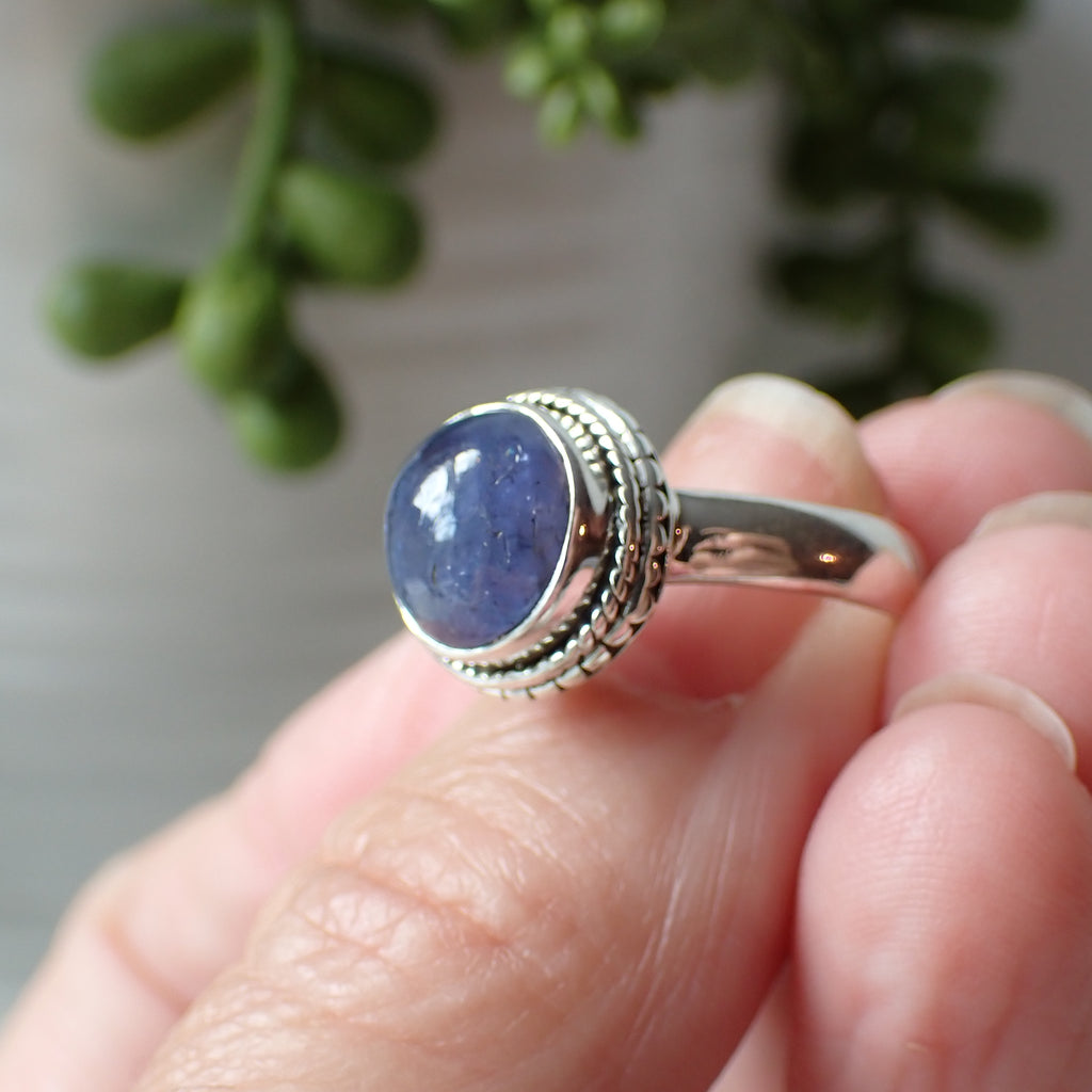 sterling silver tanzanite stone crystal ring