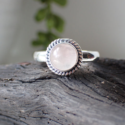 sterling silver Rose Quartz stone crystal ring