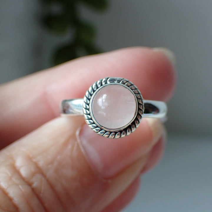 sterling silver Rose Quartz stone crystal ring