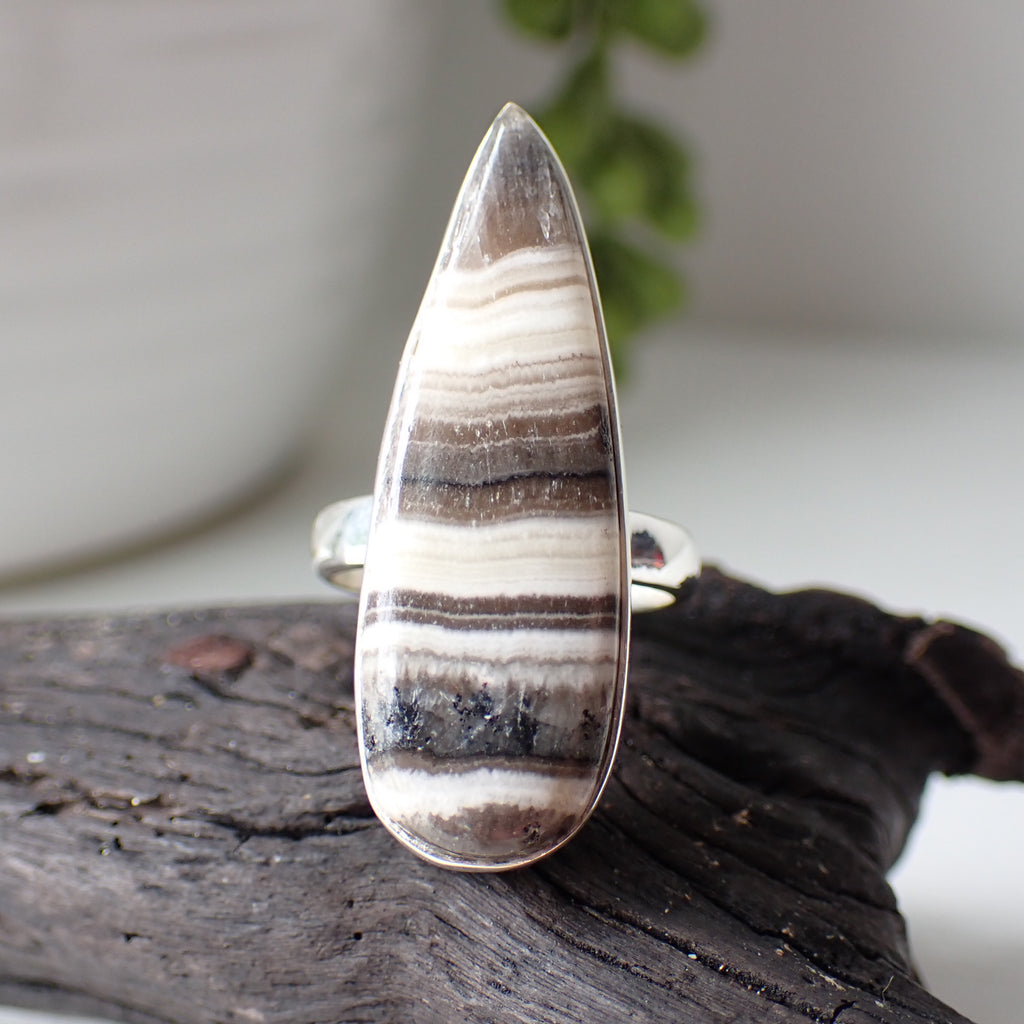 sterling silver zebra calcite stone crystal ring  