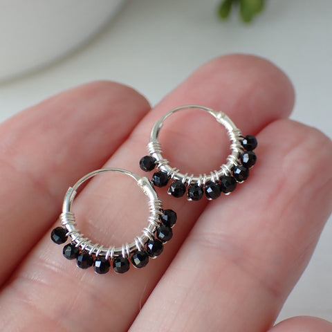 black spinel sterling silver earrings