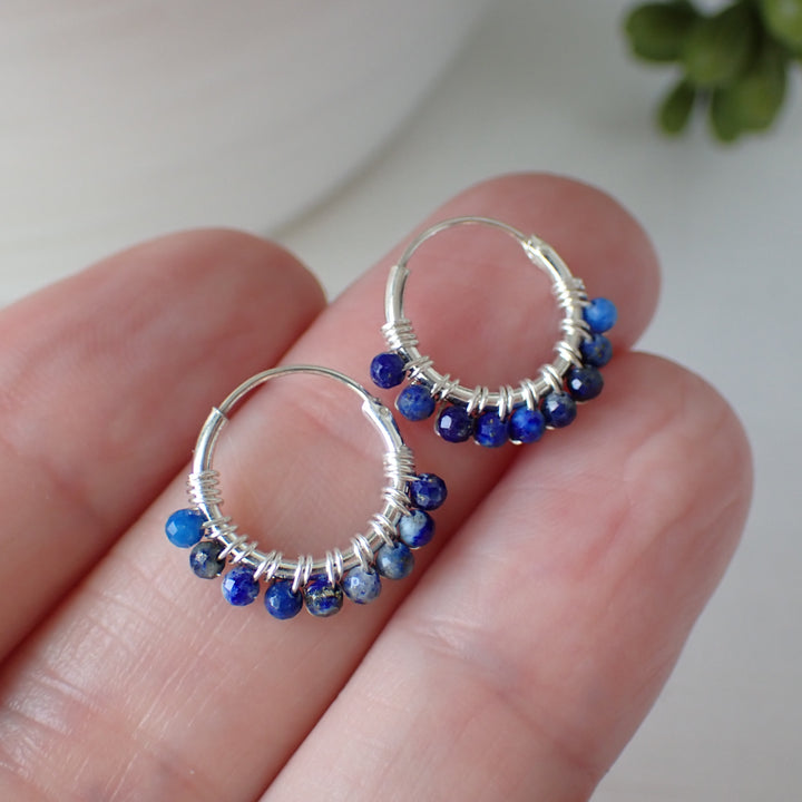 lapis sterling silver gemstone hoop earrings
