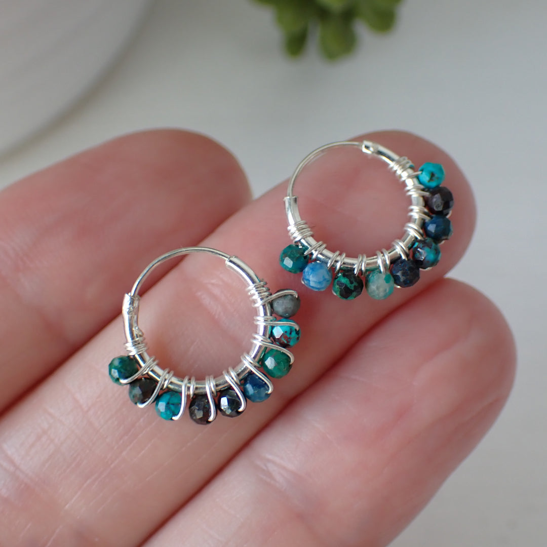 chrysocolla sterling silver gemstone hoop earrings