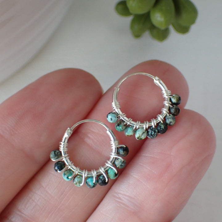 sterling silver turquoise gemstone hoop earrings