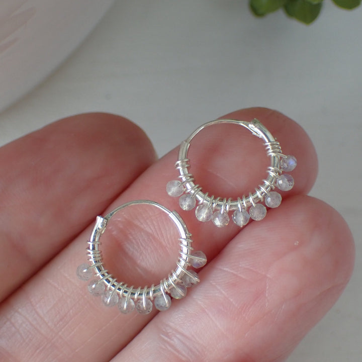 sterling silver moonstone hoop earrings