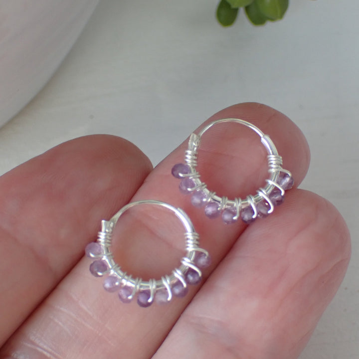 sterling silver amethyst gemstone hoop earrings