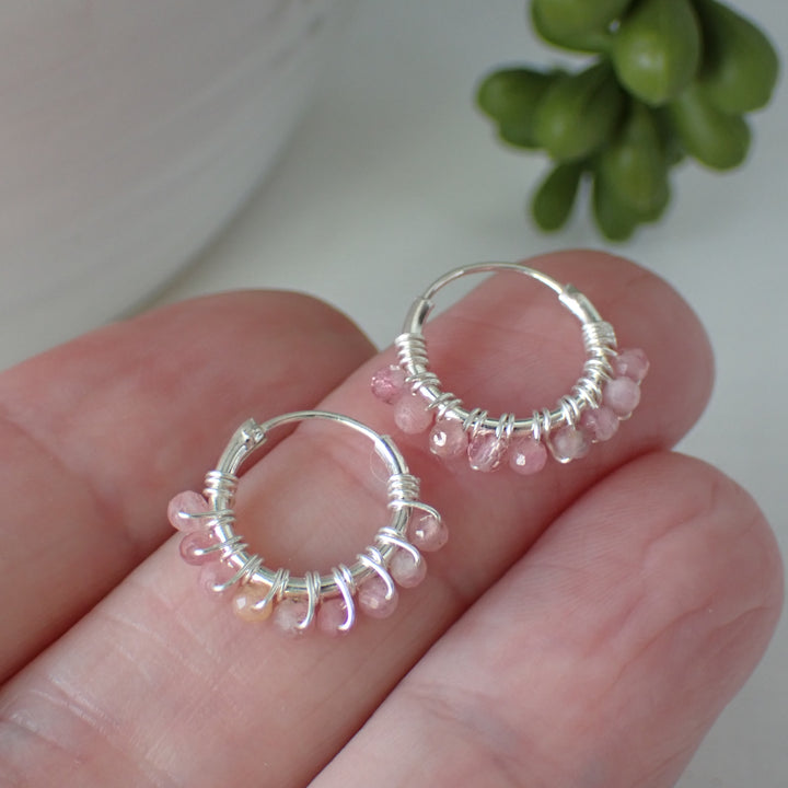 sterling silver pink tourmaline stone earings