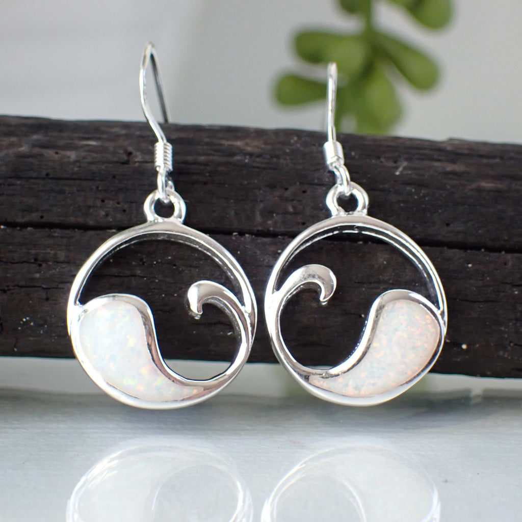 sterling silver white opal stone earrings
