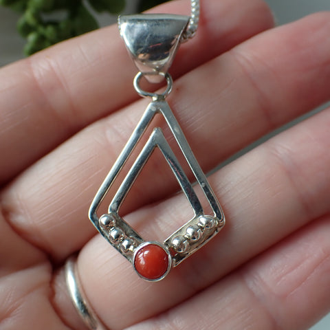 sterling silver coral Navajo sterling silver pendant