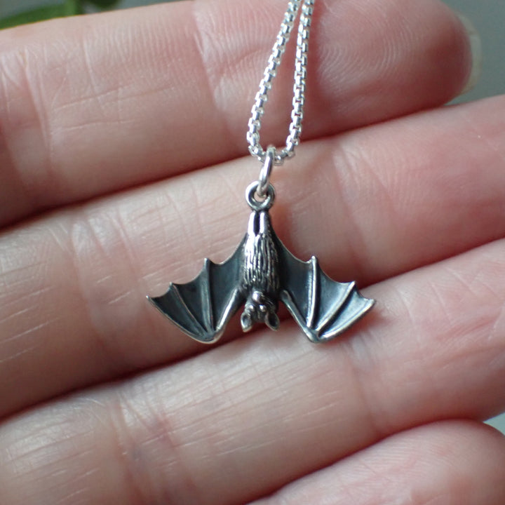 ♻️Recycled Sterling Silver Hanging Bat Necklace