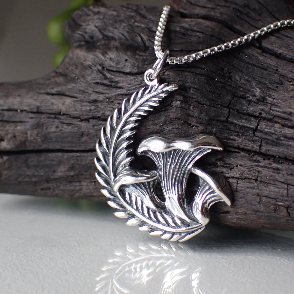 sterling silver chanterelle and fern necklace