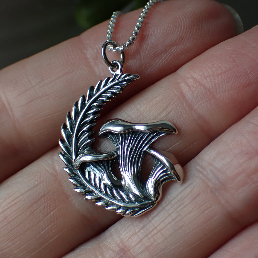 Sterling Silver Chanterelle and Fern Charm