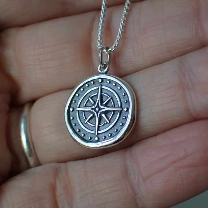 ♻️Recycled Sterling Silver Compass Necklace