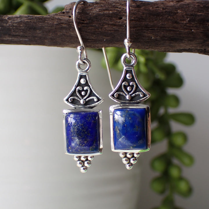 lapis lazuli stone sterling silver earrings
