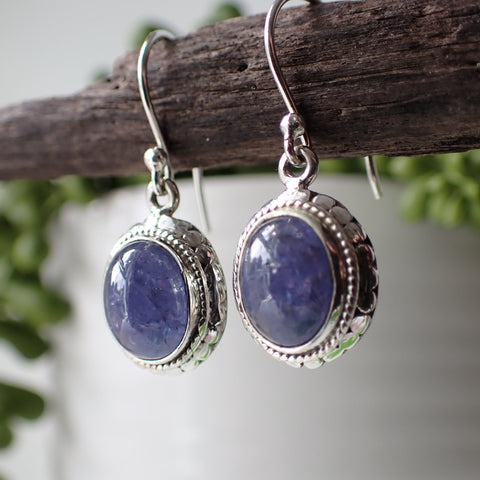 sterling silver tanzanite crystal stone earrings