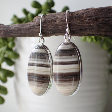 zebra calcite stone sterling silver earrings
