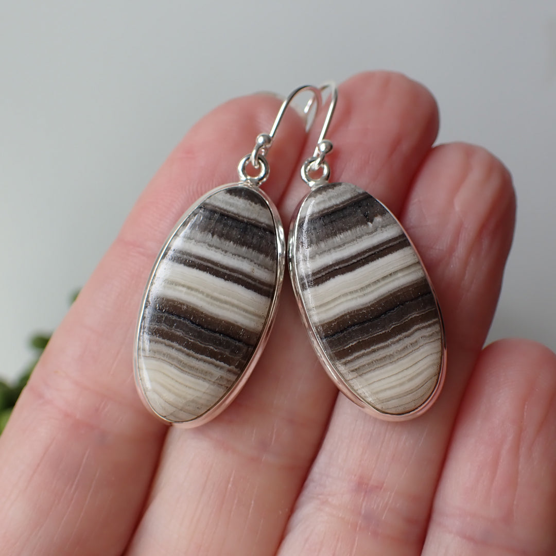 zebra calcite stone sterling silver earrings
