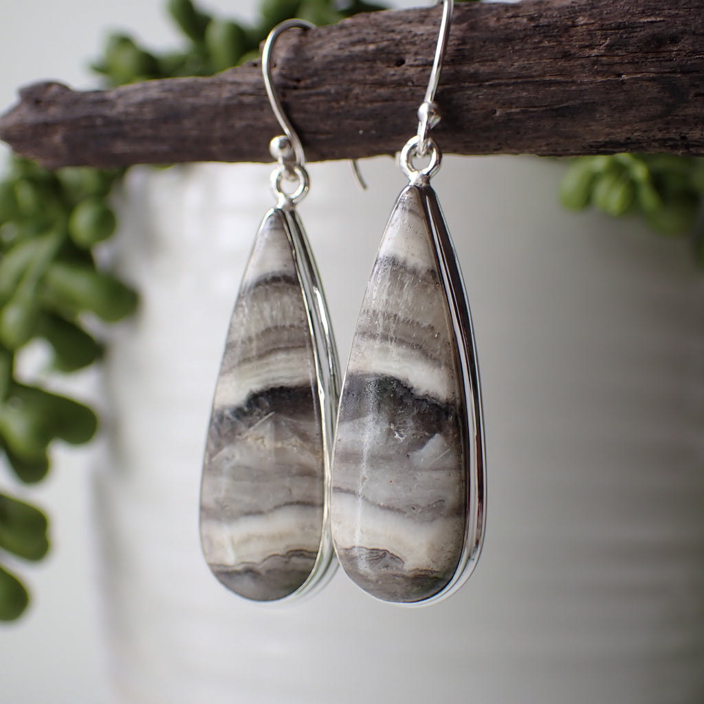 sterling silver zebra jasper stone crystal earrings