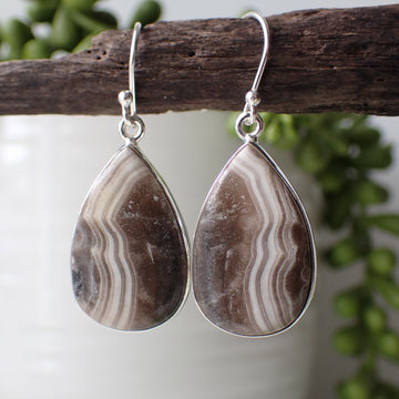 sterling silver zebra calcite stone crystal earrings