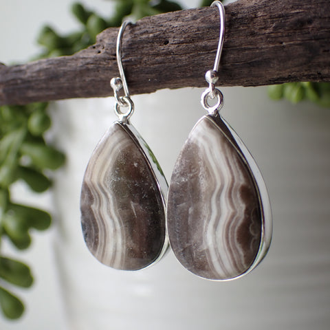 sterling silver zebra calcite stone crystal earrings