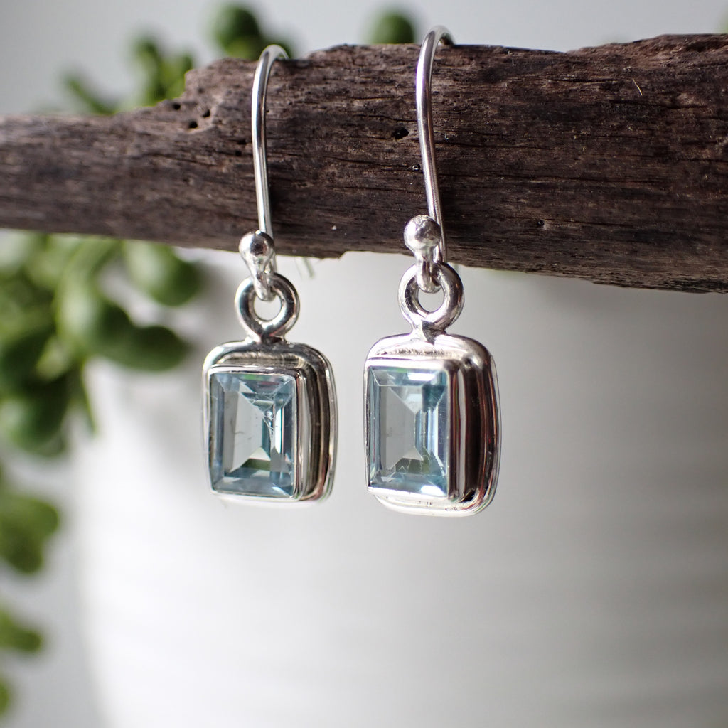 sterling silver blue topaz stone crystal dangle earrings
