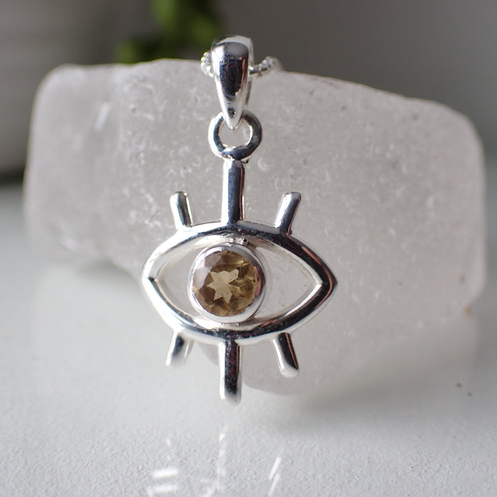 sterling silver mystical eye stone crystal pendant