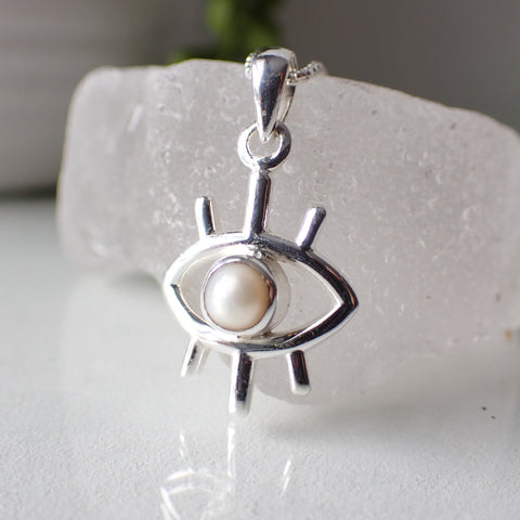 sterling silver mystical eye stone crystal pendant