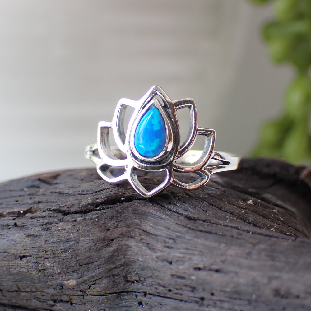 sterling silver opal lotus flower ring