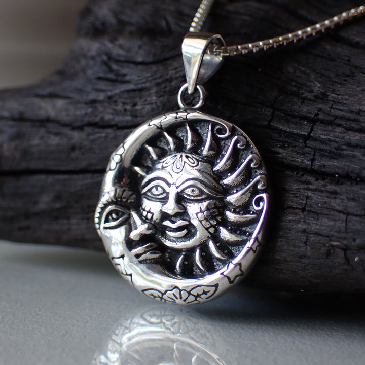 sterling silver celestial sun moon charm necklace