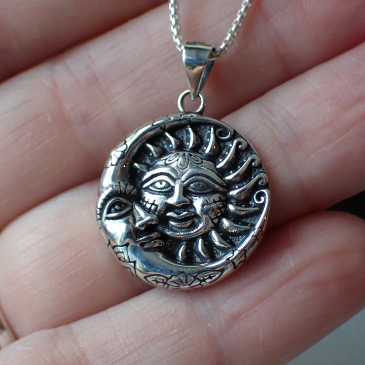 sterling silver celestial sun moon charm necklace