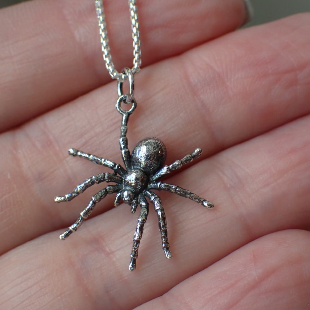 sterling silver spider Halloween tarantula charm necklace 