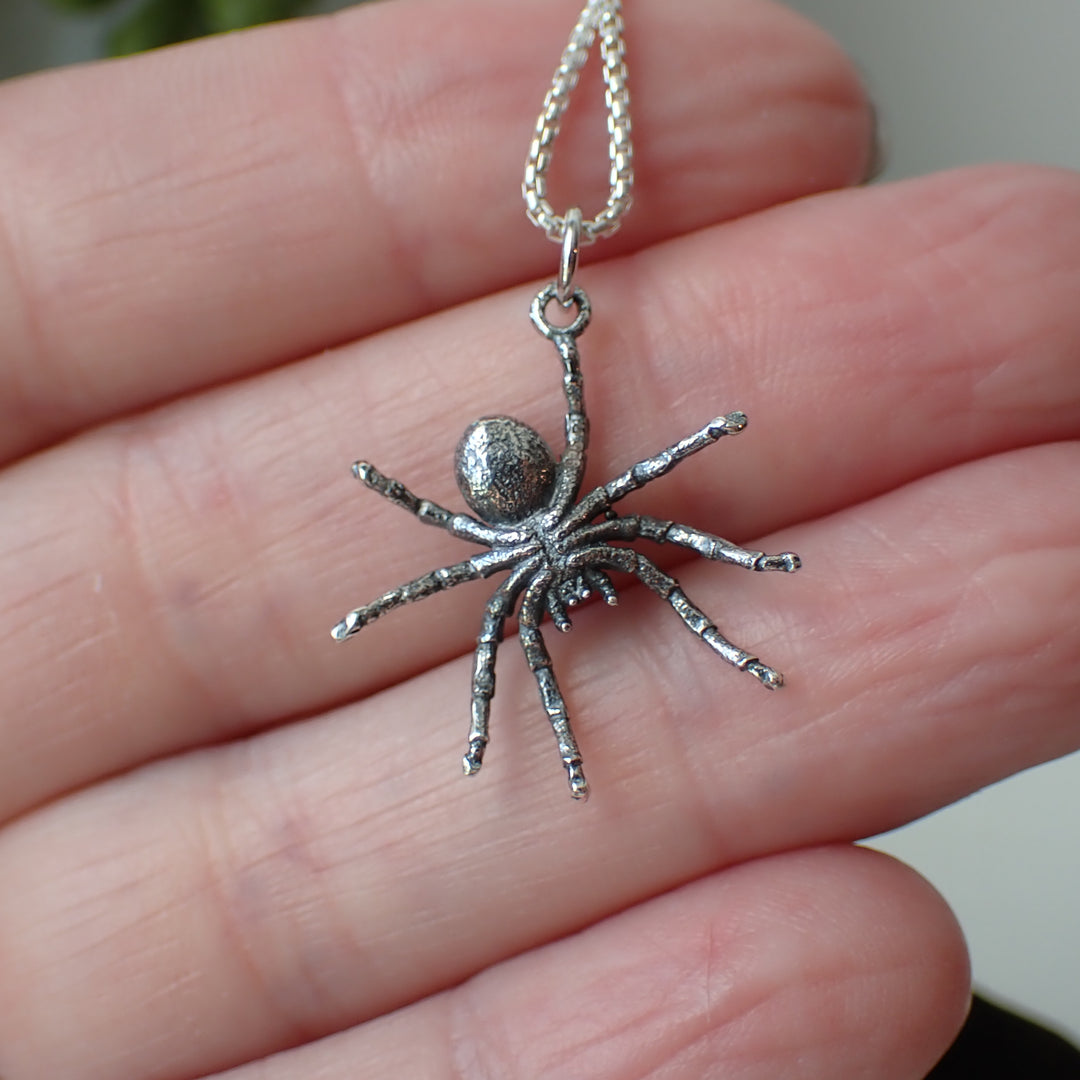 sterling silver spider Halloween tarantula charm necklace 