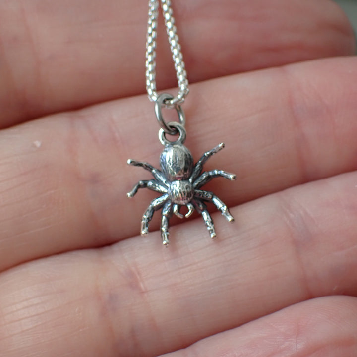 sterling silver Halloween spider pendant on chain