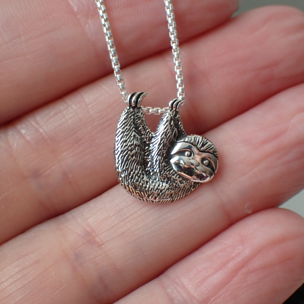 sterling silver hanging sloth necklace charm