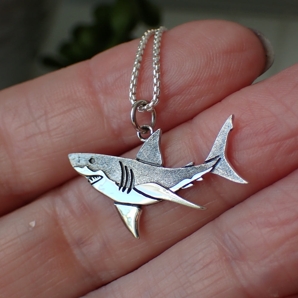sterling silver great white shark necklace charm
