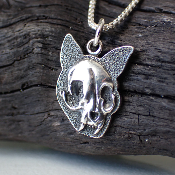 sterling silver cat skull necklace