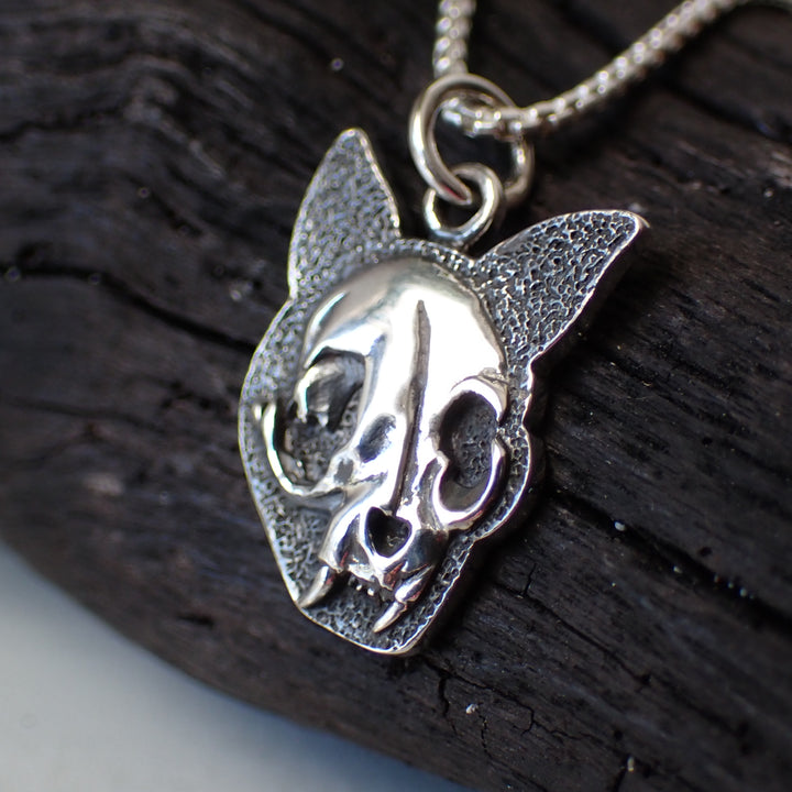sterling silver cat skull necklace