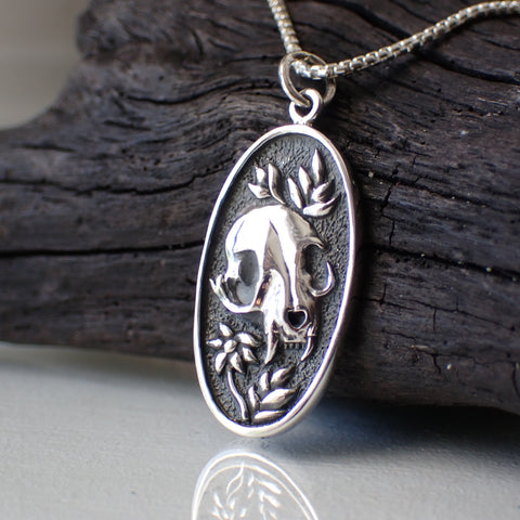 sterling silver cat skull charm necklace