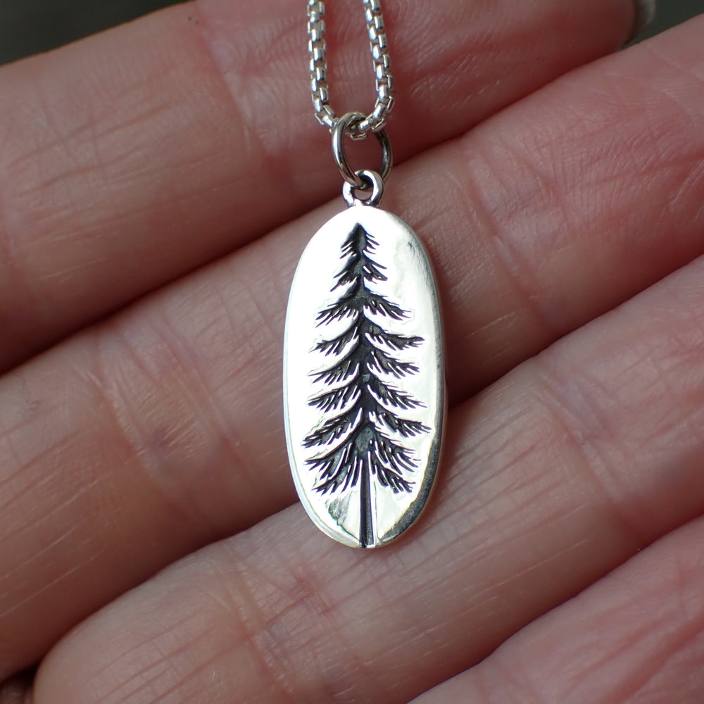 sterling silver pine tree charm necklace recycled 