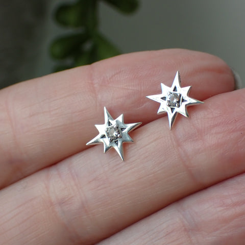 sterling silver celestial  North star stud post earrings