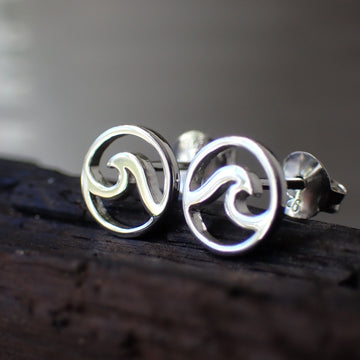 sterling silver wave stud post earrings