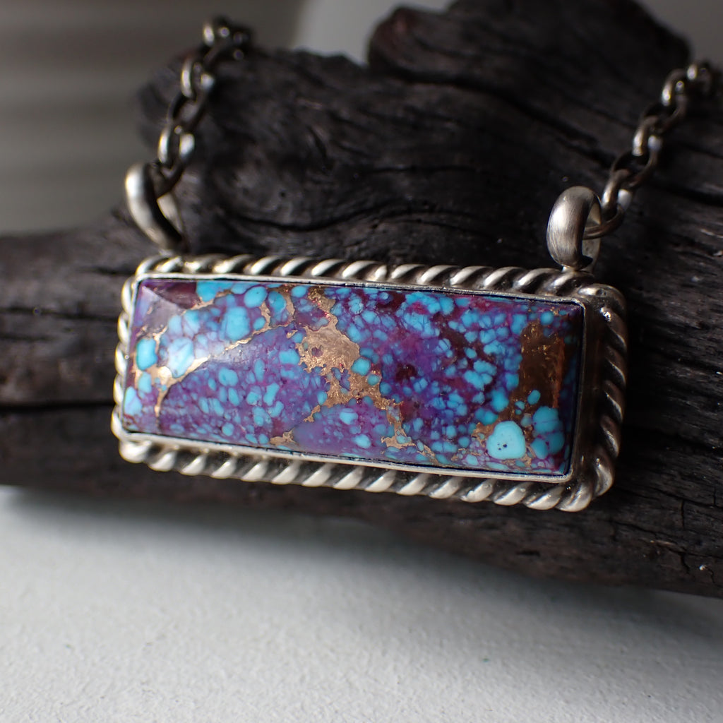 Mohave Purple Copper Turquoise Sterling Silver Bar Necklace by Augustine Largo