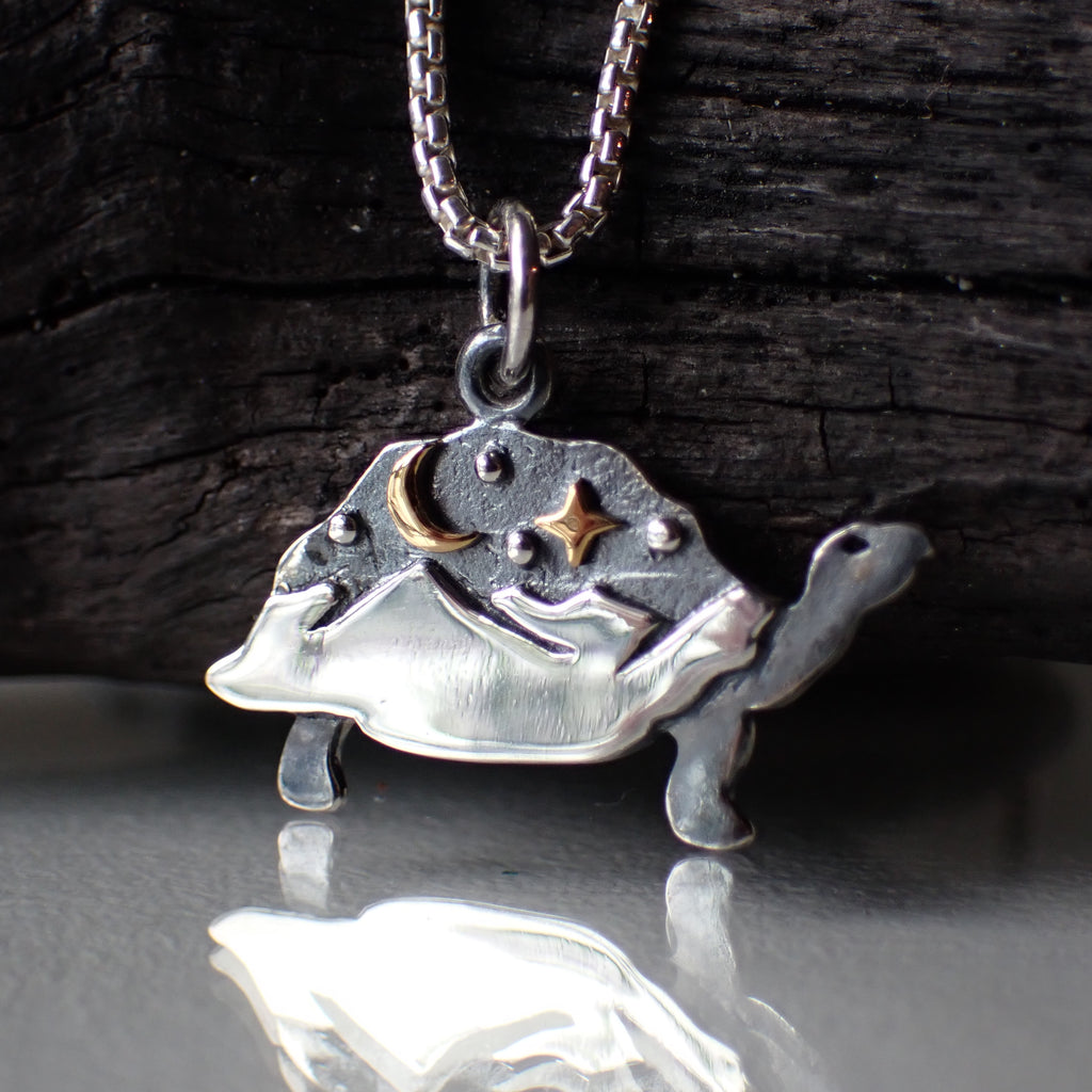 sterling silver mixed metal turtle charm pendant