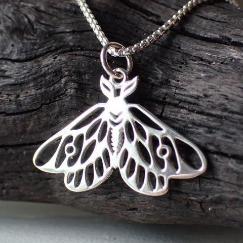 sterling silver openwork moth charm necklace