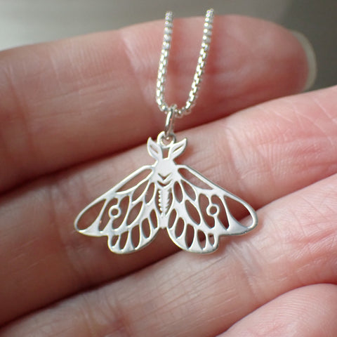 sterling silver openwork moth charm necklace