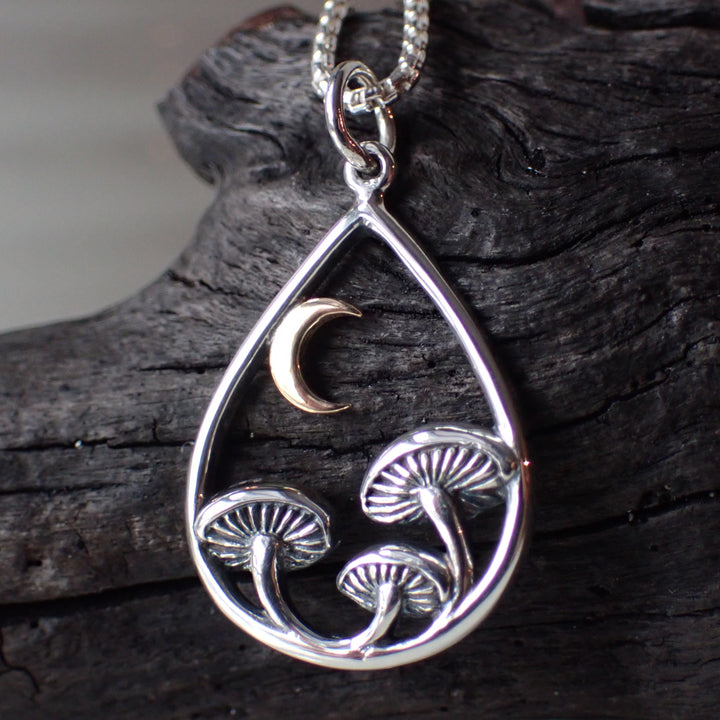 ♻️Recycled Sterling Silver Mixed Metal Mushroom Necklace