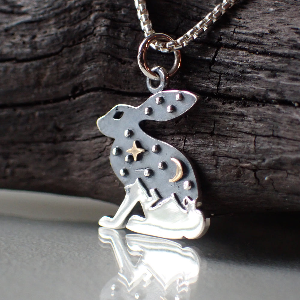 sterling silver mixed metal rabbit charm necklace
