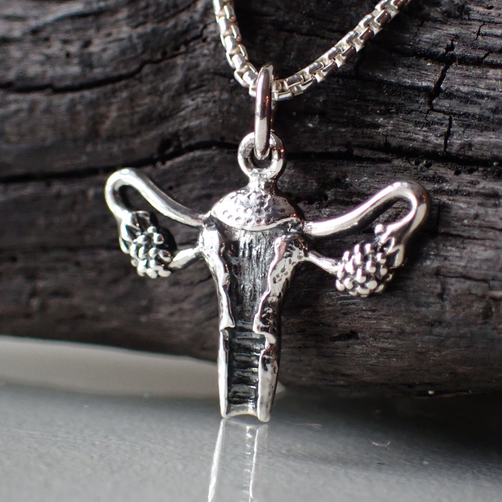 sterling silver Uterus charm pendant necklace