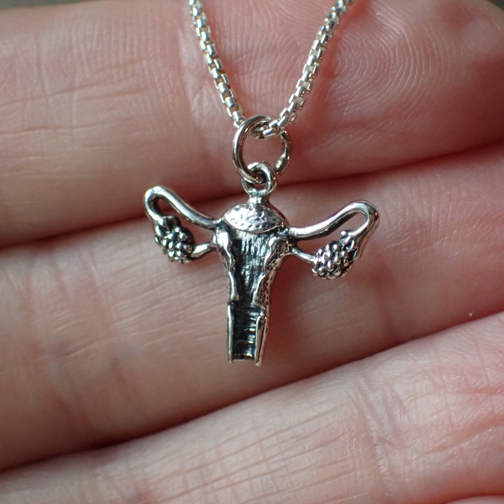 sterling silver Uterus charm pendant necklace